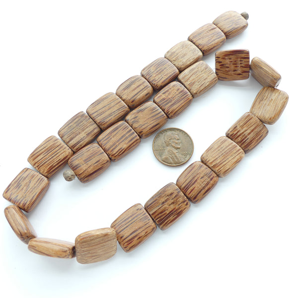 Wood, Flat Square Bead, 15x15mm and 5mm Thick on 16-inch Strands