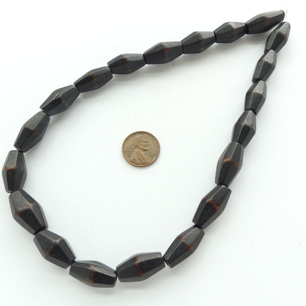 Wood, Faceted Bicones, Dyed Black, 22x12mm on 16-inch Strands