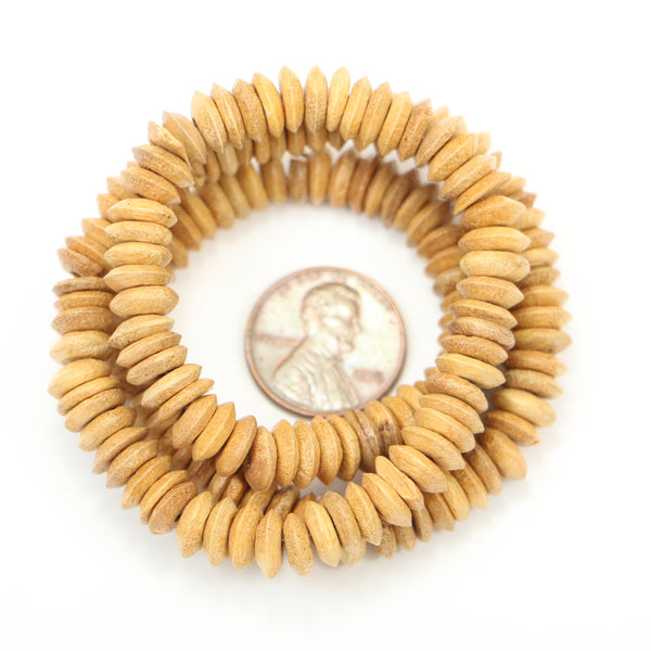 Wood, Rondelles, Tan/Light Brown Natural, 4x8mm on 16-inch Strand