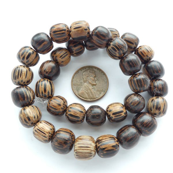 Wood, Round, Palm Wood 10mm on Short 12-inch Strand