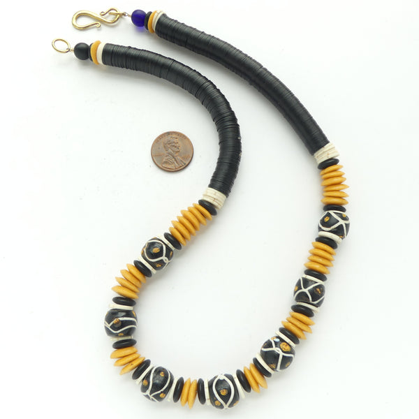 Antique Venetian Trade Beads with African Made Glass, Shell and Vinyl Resin. 20 inches