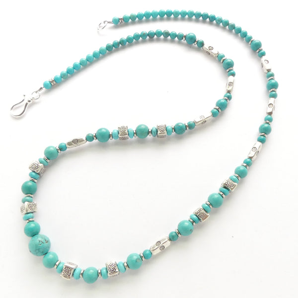 Turquoise Round Beads 4-10mm and Thai Square Tubular and Box Shape Beads, 24 inches