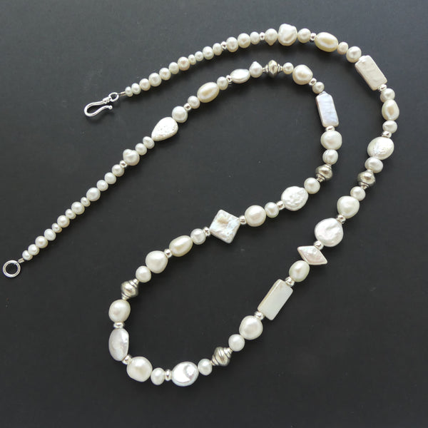 Necklace, Asymmetrical White Pearls in Assorted Shapes and Sizes, 28mm long