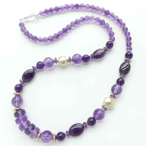 Amethyst Necklace with Various Shape Beads and Thai Silver Beads, 23 inches long