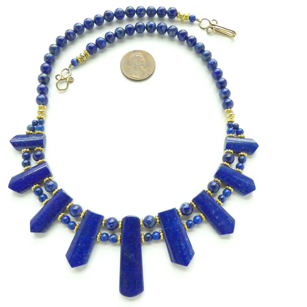 Lapis Collar of Small Points and Round Beads, 4-6mm, 17 inches long