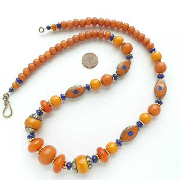 Resins with Himalayan Eye Shape Bone & Lapis Beads, 28-inches Long