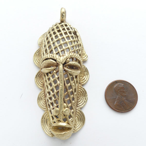 Brass, Bright New Lost Wax Cast Face Pendant, 32x78mm