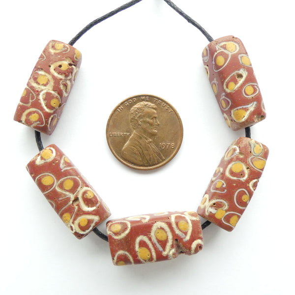 Lampwork, Antique Venetian Brown Trade Beads with "Eyes", Set of 5