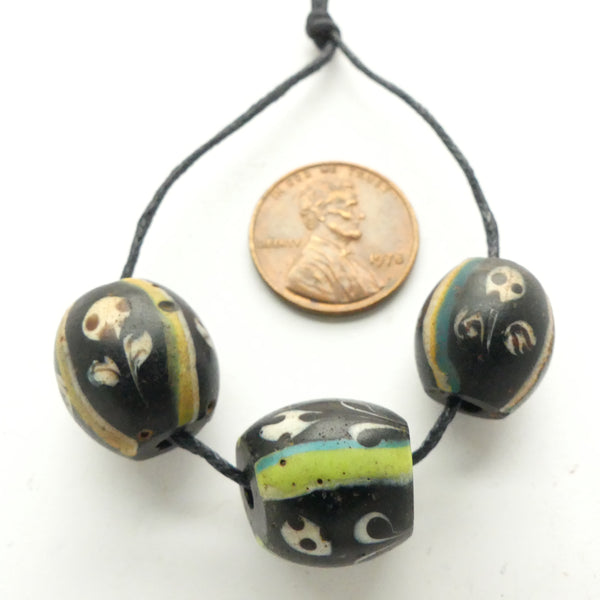 Ghost Beads, Antique Venetian Lampwork, Set of 3 in Excellent Condition