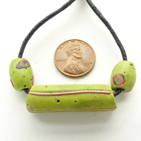 Lampwork, Antique Venetian, Lime Green, Rare Color Collector/Designer Set of 3 Beads