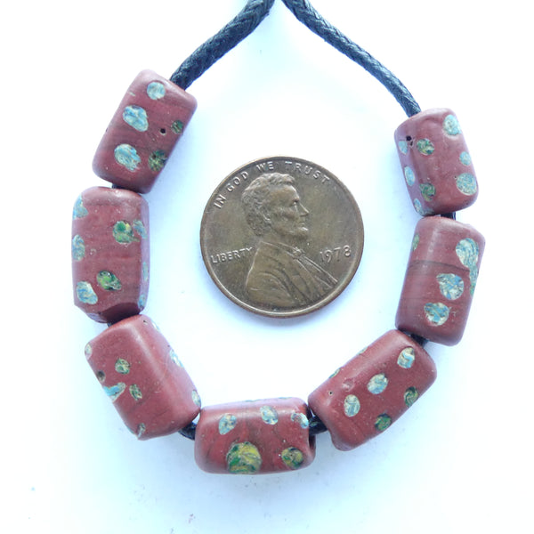 Lampwork, Antique Venetian Brown Trade Beads with Blue, Set of 7