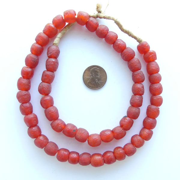 Krobo Recycled Round Glass Beads, Red 9mm