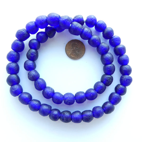 Krobo Recycled Round Glass Beads, Royal Blue 10mm