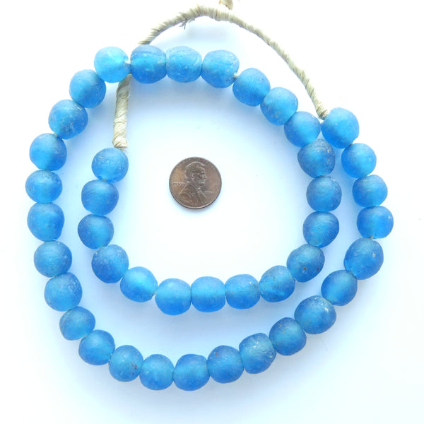 Krobo Recycled Glass, Round Beads Dark Aqua 12mm