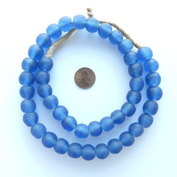 Krobo Recycled Glass Round Beads, Medium Blue 13mm