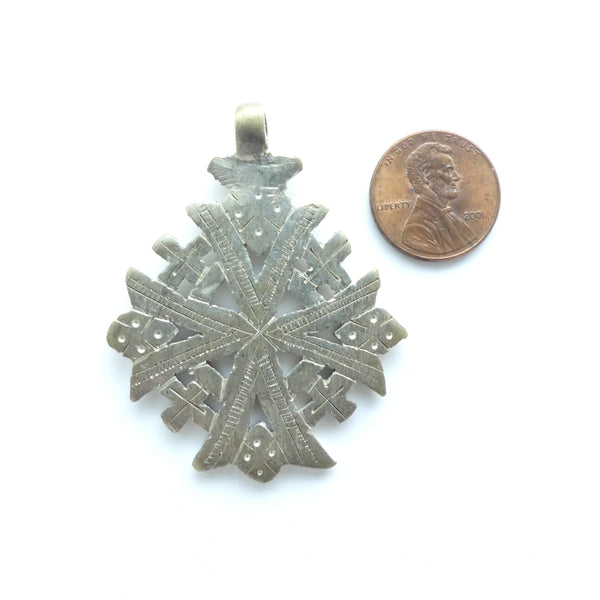 Silver (White Metal) Ethiopian Coptic Cross, Medium