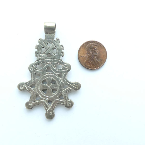 Silver (White Metal) Ethiopian Coptic Cross, Medium