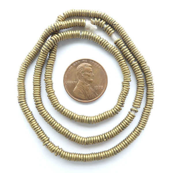 Brass,Heishi, Strands of Small 3mm Size on 16-inch Strands