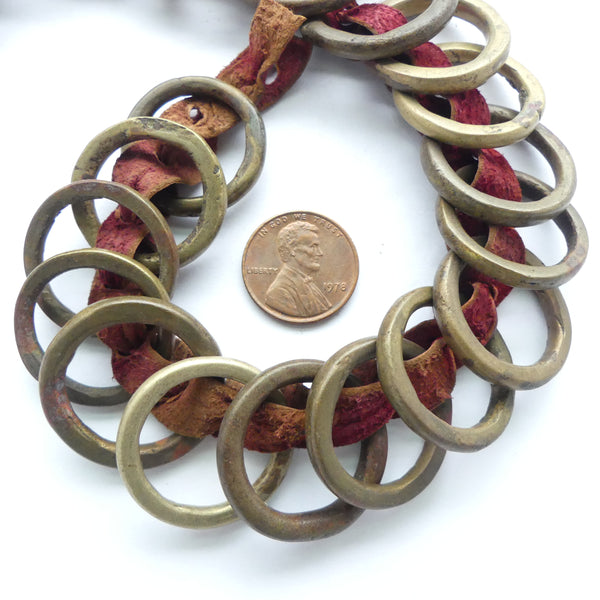 Brass, Money Ring Belt with 31 Antique Nigerian Rings