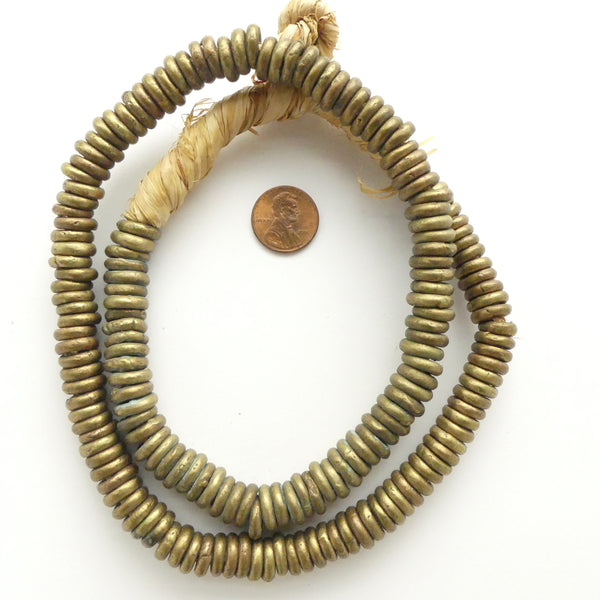 Brass, Rings, Nigeria 14mm Diamater, on 22-inch Raffia Strand