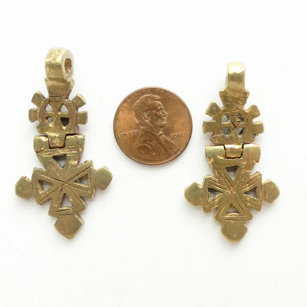 Brass, Ethiopian Hinged Coptic Cross, Small 45x23mm, Sold Individually