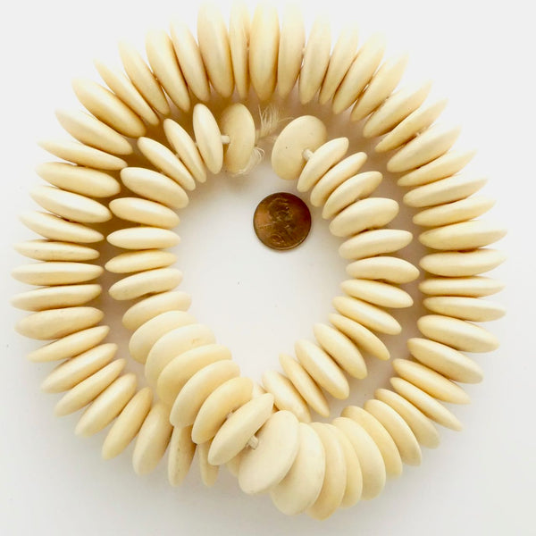 Bone Rondelles, African, White Graduated