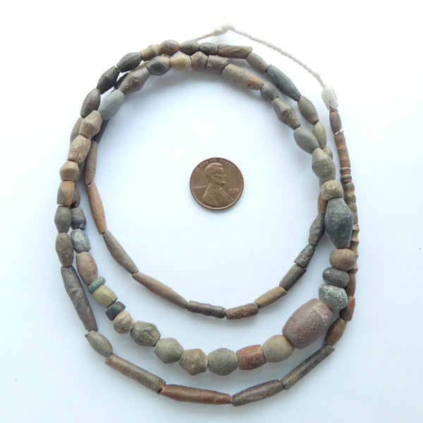 Clay, Assorted Shapes, Mostly Grey on Long 35-Inch Strand
