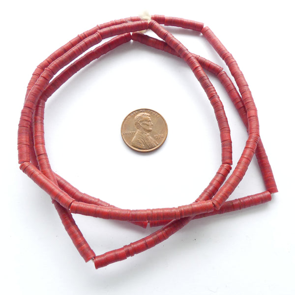 Vinyl Heishi, Red 4mm Diameter on 31-inch Strand