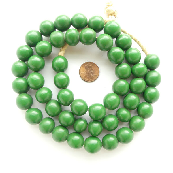 African, Faux Amber, Green Resin, Round 15mm on 24-inch Strand