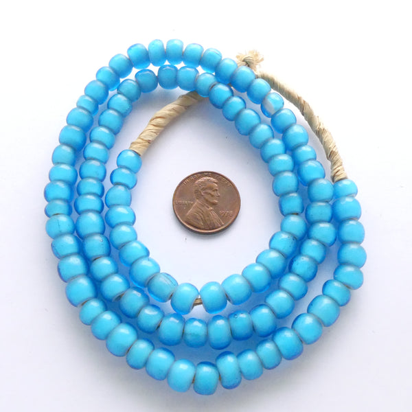 New White Hearts, Rounded Turquoise 7mm on 23-inch Strand