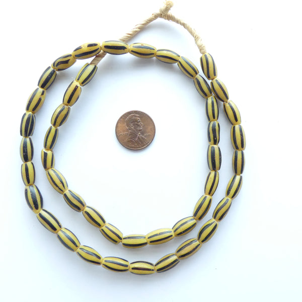 Watermelon, Antique Venetian Drawn Beads, Black & Yellow Stripe