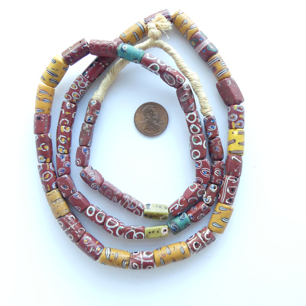 Mixed Strand of Antique Venetian Lampwork, Brown & Mustard