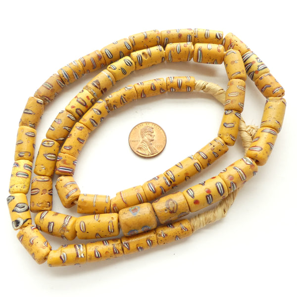 Amber Color Antique Venetian Glass Lampworked Trade Beads, 34-inch Strand