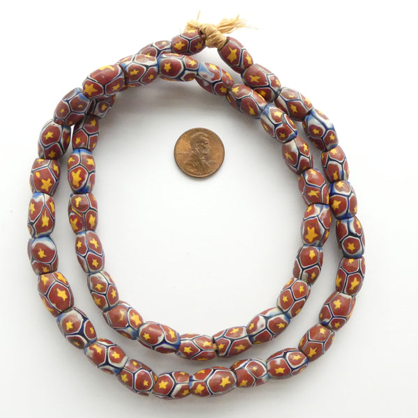 Millefiori Antique Venetian Trade Beads, Matched Strand Olive Shape Star Design