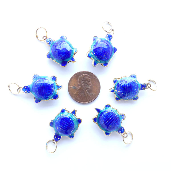 Enameled Turtle, Blues with Longevity Symbol, Sold Individually