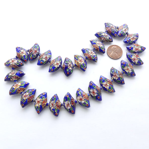 Enamel, Strand of Royal Blue Fan Shape Beads,