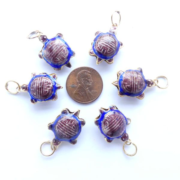 Enameled Turtle with Longevity Symbol, Purple/Navy, Sold Individually