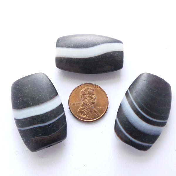 Banded Agates, Reproductions, Black & White Lenticular Shapes, Set of 3