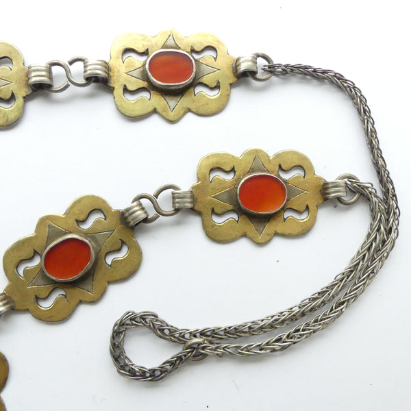 Turkoman Amulet Holder, Fire-gilded Silver with Carnelians