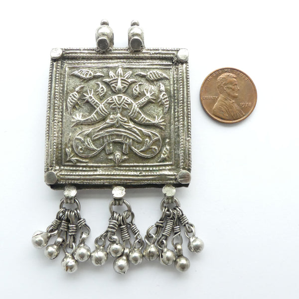 Amulet, Vintage Rajasthan Style, Lakshmi with Peacocks