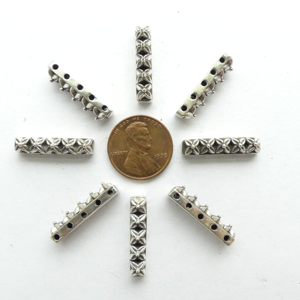 Indian Silver Five-Hole Spacer Bar with Pyramids, 5x22mm, Sold Individually