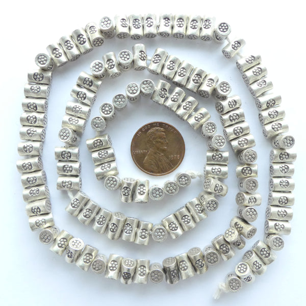 Thai Silver, Stamped Toggle Beads, 5x7mm, Sold in Pairs