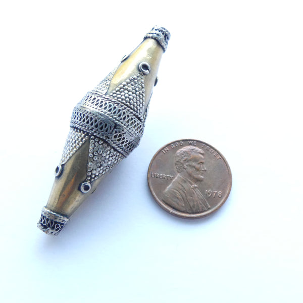 Turkoman Bicone Granulated and Fire-gilded Beads, 50x15mm, Sold Individually