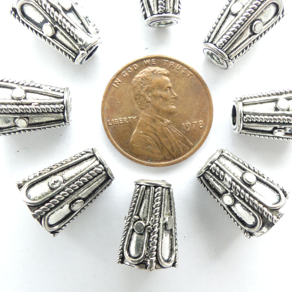 Indian Silver Decorated Cones, 14mm long, Sold Individually