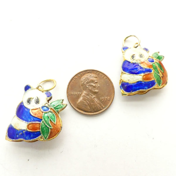 Enamel Pandas, Vintage Charms 18x20mm, Set of 2