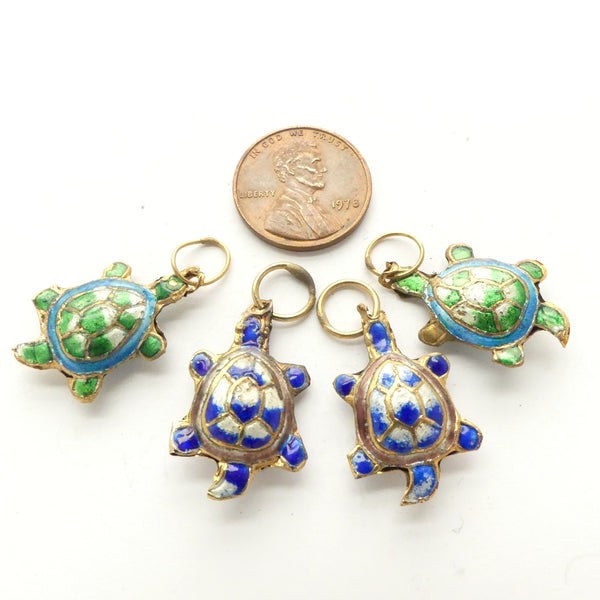 Enamel Turtles, Vintage Charms 8x25mm, Set of 4