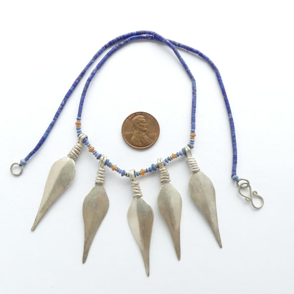 Dagger Pendants, Set of 5 on a Necklace with Lapis Micro-Beads