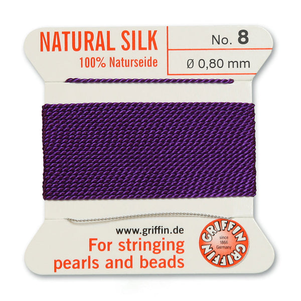 Silk, Carded 2 Meters with Needle, Amethyst Size 8