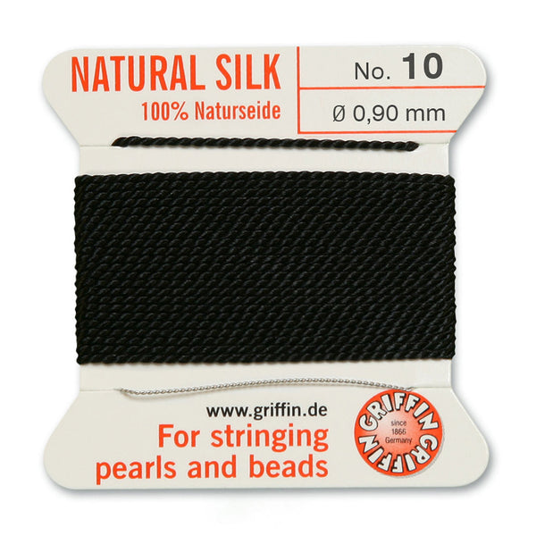 Silk, Carded 2 Meters with Needle, Black Size 10