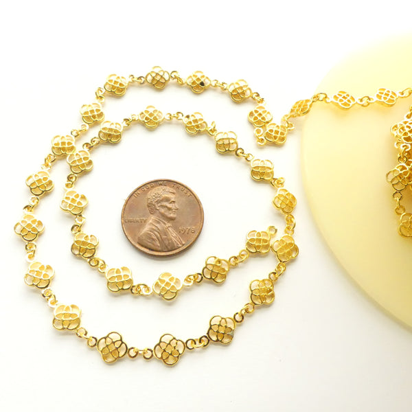 Chain, Gold Plated Celtic Knot, 10mm Links, Sold by the Foot